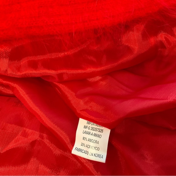 Unique Intl’ Vintage Red Angora Wool Beaded Open Front Cardigan Sweater Jacket - Picture 10 of 10